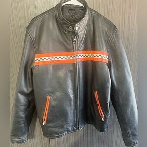 Heavy Black Leather Motorcycle Jacket Large